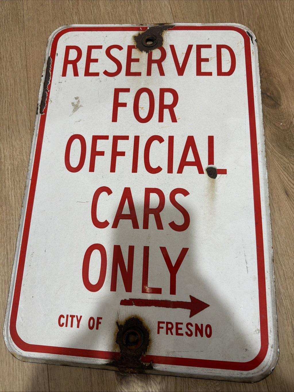 Vintage Porcelain enamel steel Official Parking Sign California  City Of Fresno0