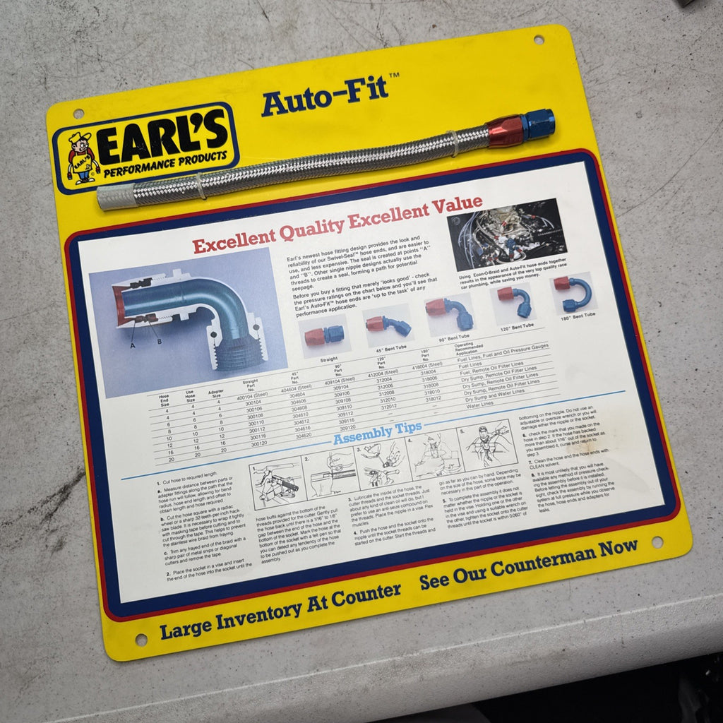 Vintage Earl’s Racing Display 15x15 – 1980s Auto-Fit Hose Promo Sign1