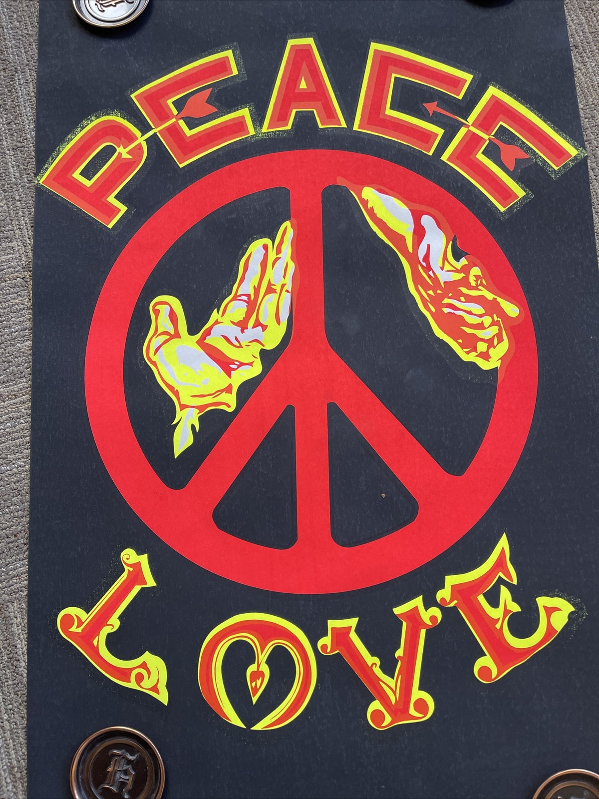 1970s Vintage Peace Love Freedom Sex Hippie Headshop Blacklight Poster 21x32”5