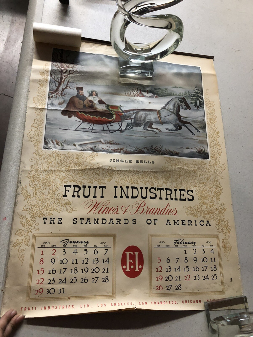 1950 Vintage Antique Calendar Advertising Fruit Industries Wine and Brandies1