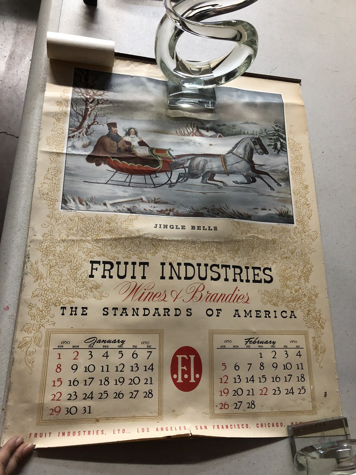 1950 Vintage Antique Calendar Advertising Fruit Industries Wine and Brandies1