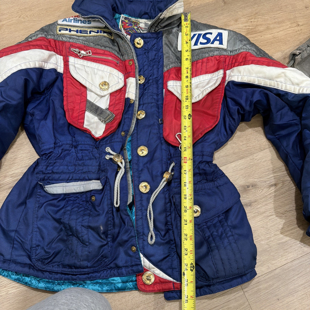 Phenix Sports Ski Jacket 90s Women’s Size 10 Red Blue Snowboard Hidden Hood Zip7