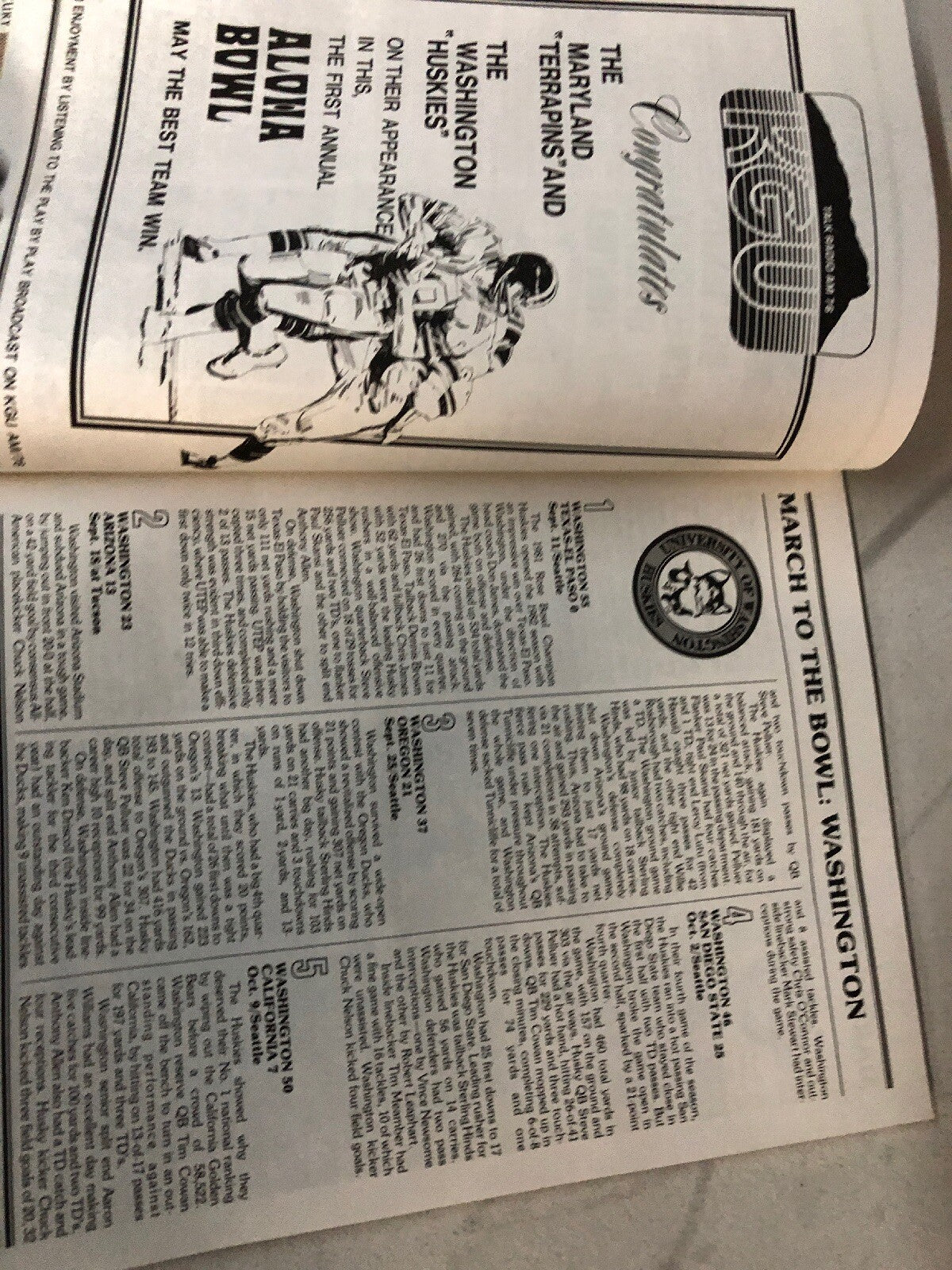 1982 Inaugural Aloha Bowl Game Program Washington Maryland RARE VHTF3