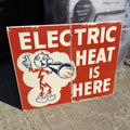 Original 1950-60s Reddy Kilowatt Electric Heat Is Here Company Sign 20” X 16”0
