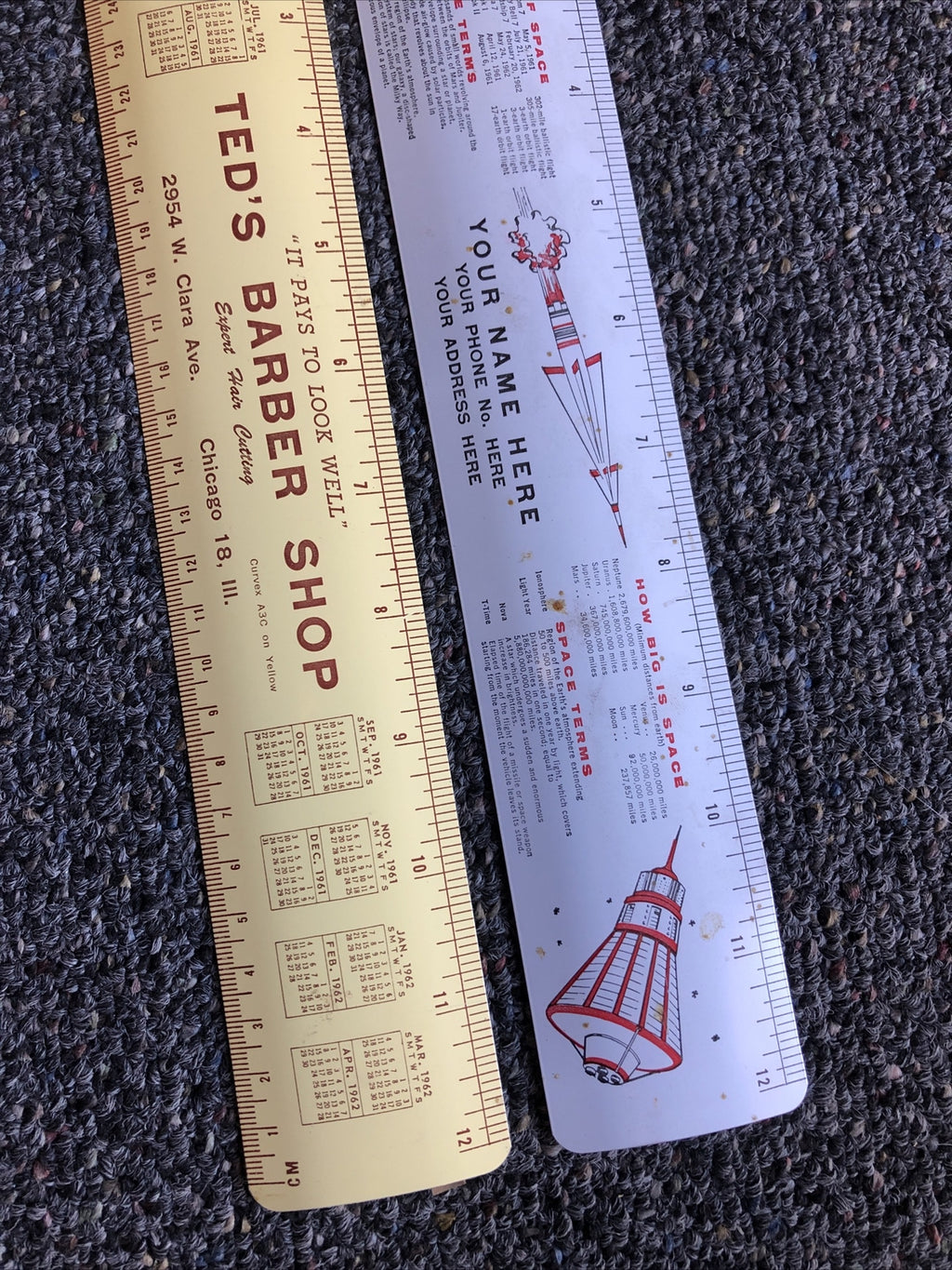 Vintage Lot Of 2 Rulers “Teds Barber Shop” & “Space” ADVERTISING2