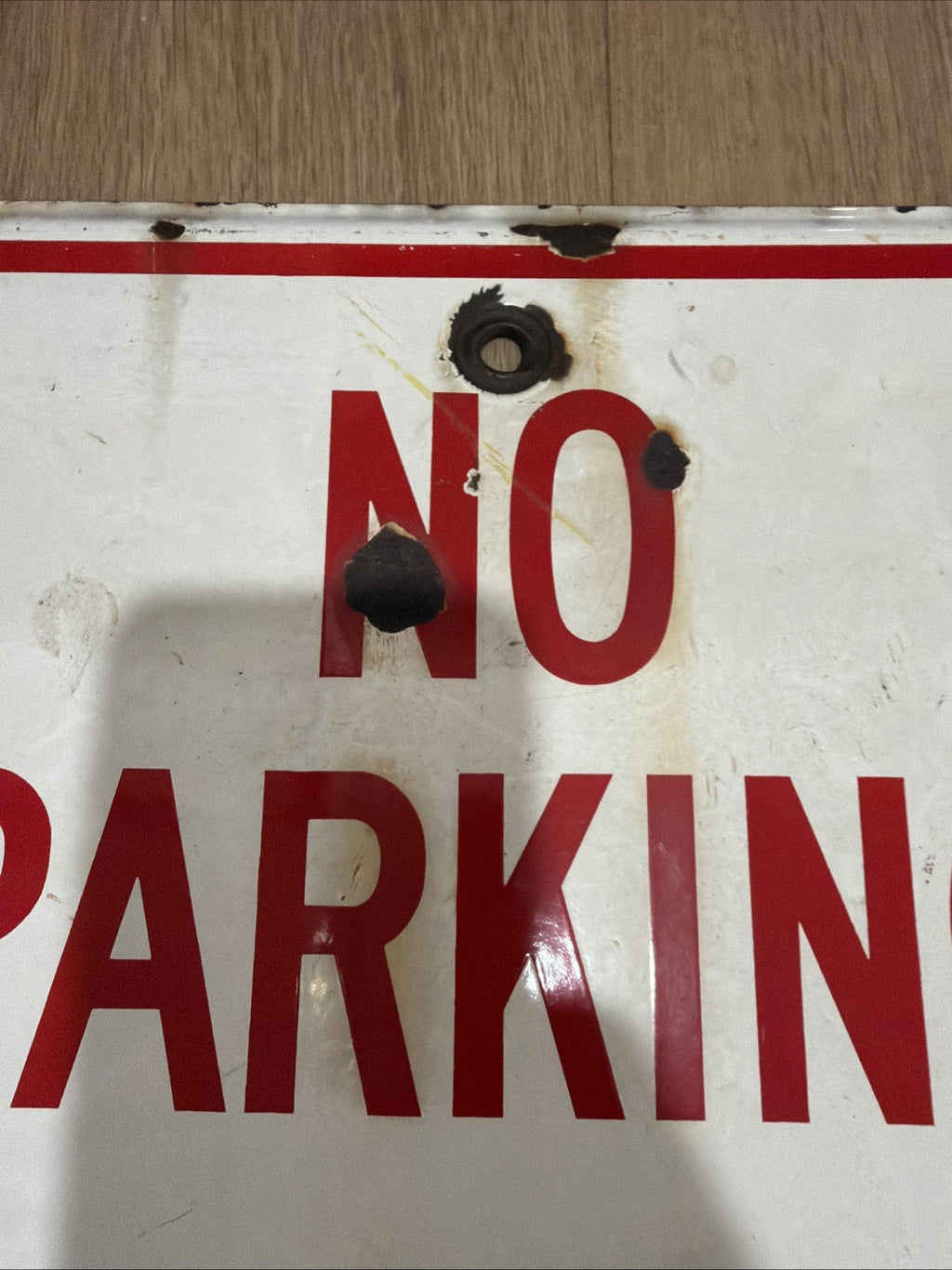 Vintage Porcelain enamel steel No Parking Sign California  City Of Fresno3