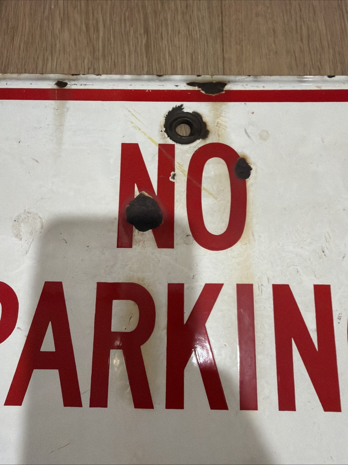 Vintage Porcelain enamel steel No Parking Sign California  City Of Fresno3
