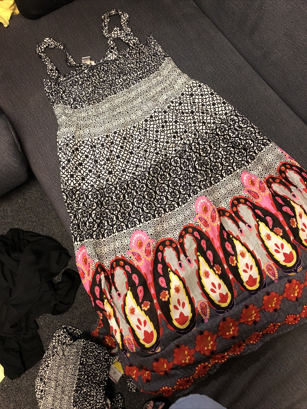Vasna Women L Tank Dress Flower  Print Black White And Pink Summer Perfect1