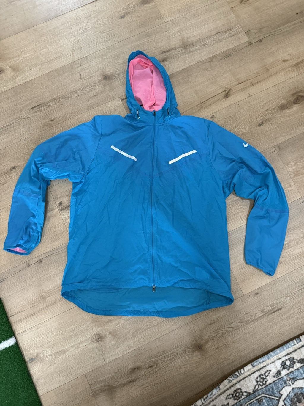 Nike Jacket Mens Large Blue Pink Cyclone Running Windbreaker Lightweight Active0
