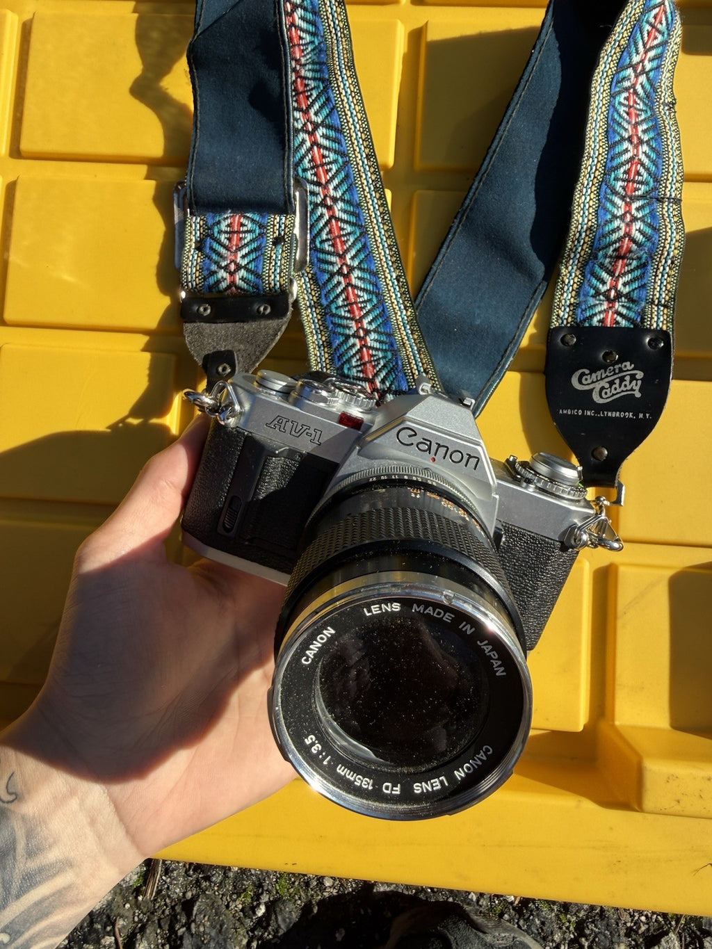 Canon AV-1 SLR Film Camera - Silver with Canon fd 135mm 1:3.5 lens With Strap2