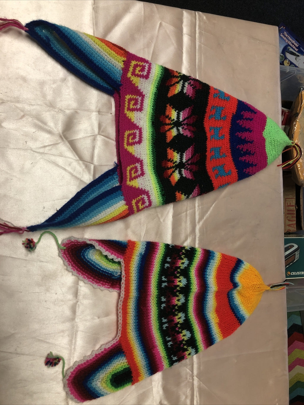 Vintage Mexican Style Lot Of 2 Handmade Youth / Kids / Child Knit Hats Beanies0