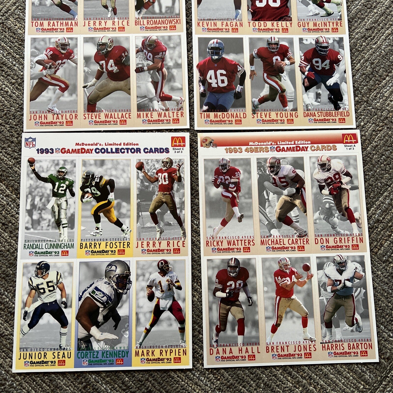 1993 NFL GameDay Collector Cards McDonald’s Limited Edition Uncut Football Cards2