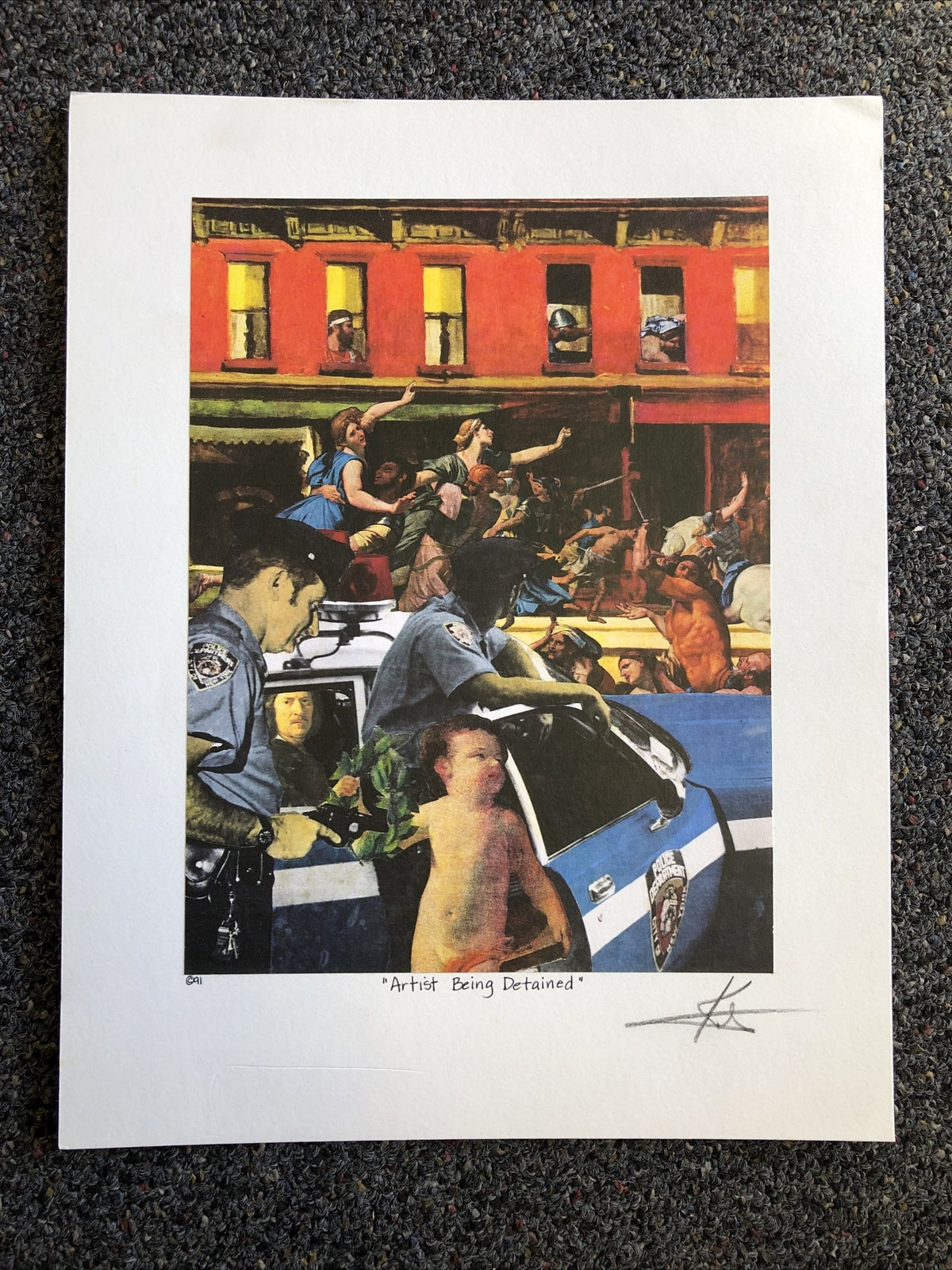 1991 Artist BARRY KITE Signed Art Print “Artist Being Detained” Pop Art 14”x11”0