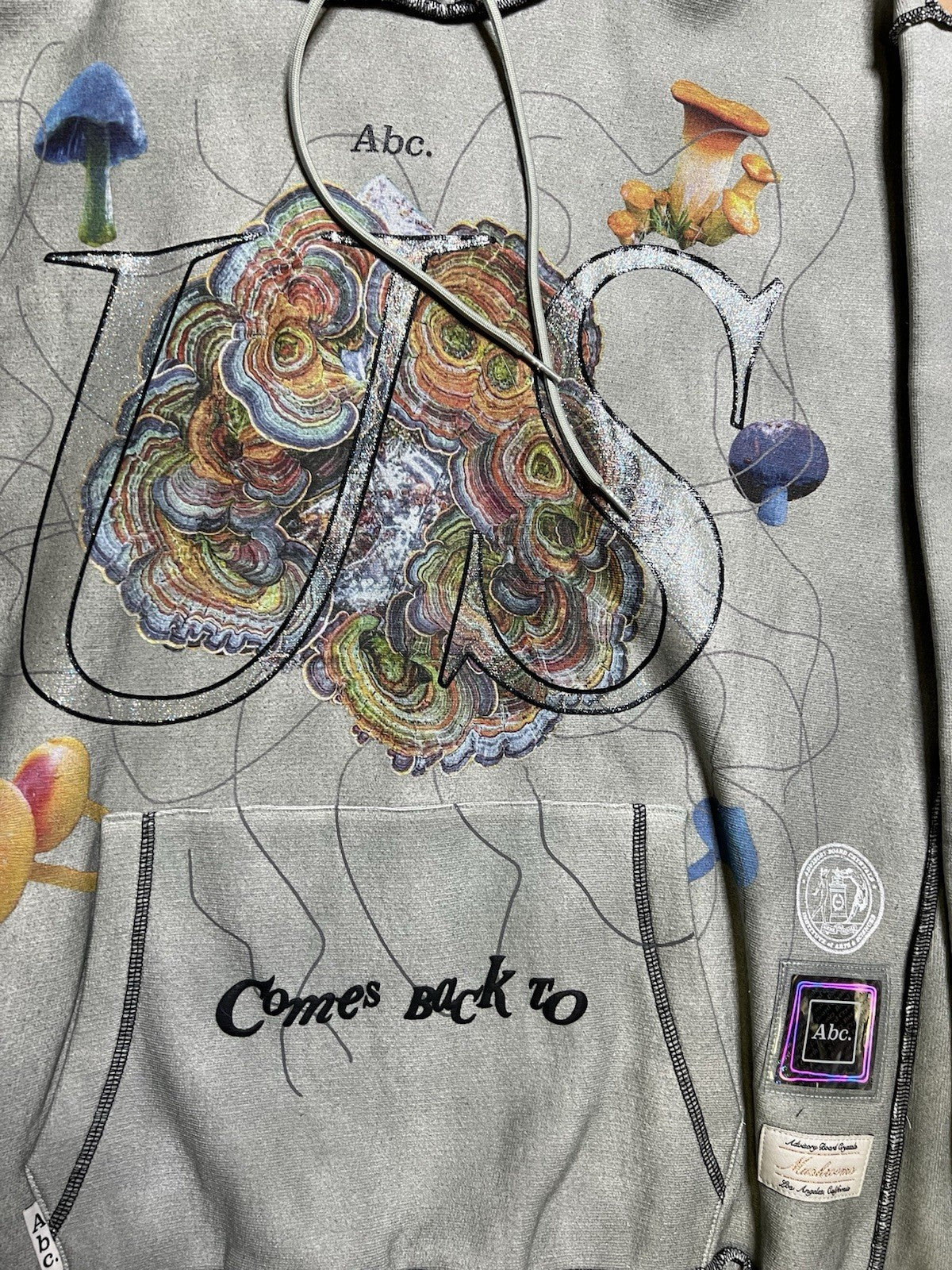 RARE ABC Advisory Board Crystals Hoodie XXL Grey Mushroom Graphic Comes Back To1