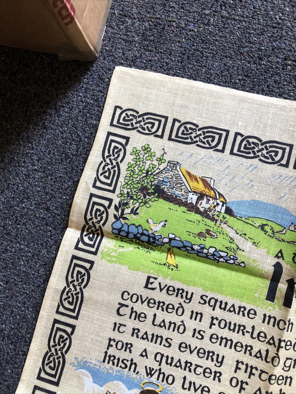 Vintage Pure Linen “A Tall Short Story Of Ireland” Made in Ireland 30”x19”4
