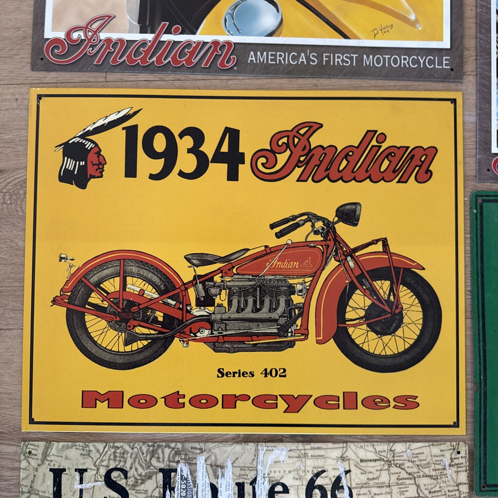 Indian Biker Man Cave Motorcycle Vintage Tin Metal Signage Lot Chief Route 663