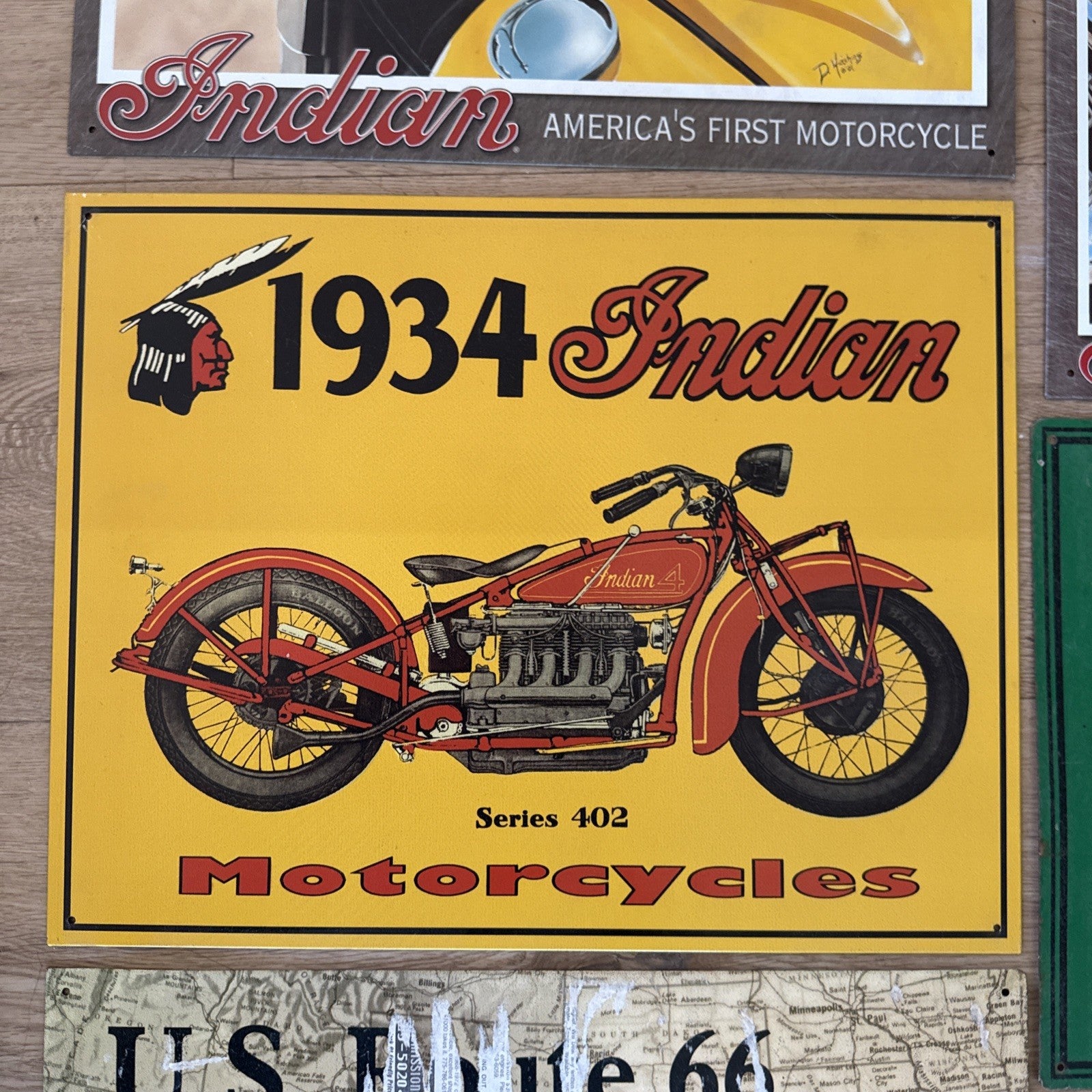 Indian Biker Man Cave Motorcycle Vintage Tin Metal Signage Lot Chief Route 663
