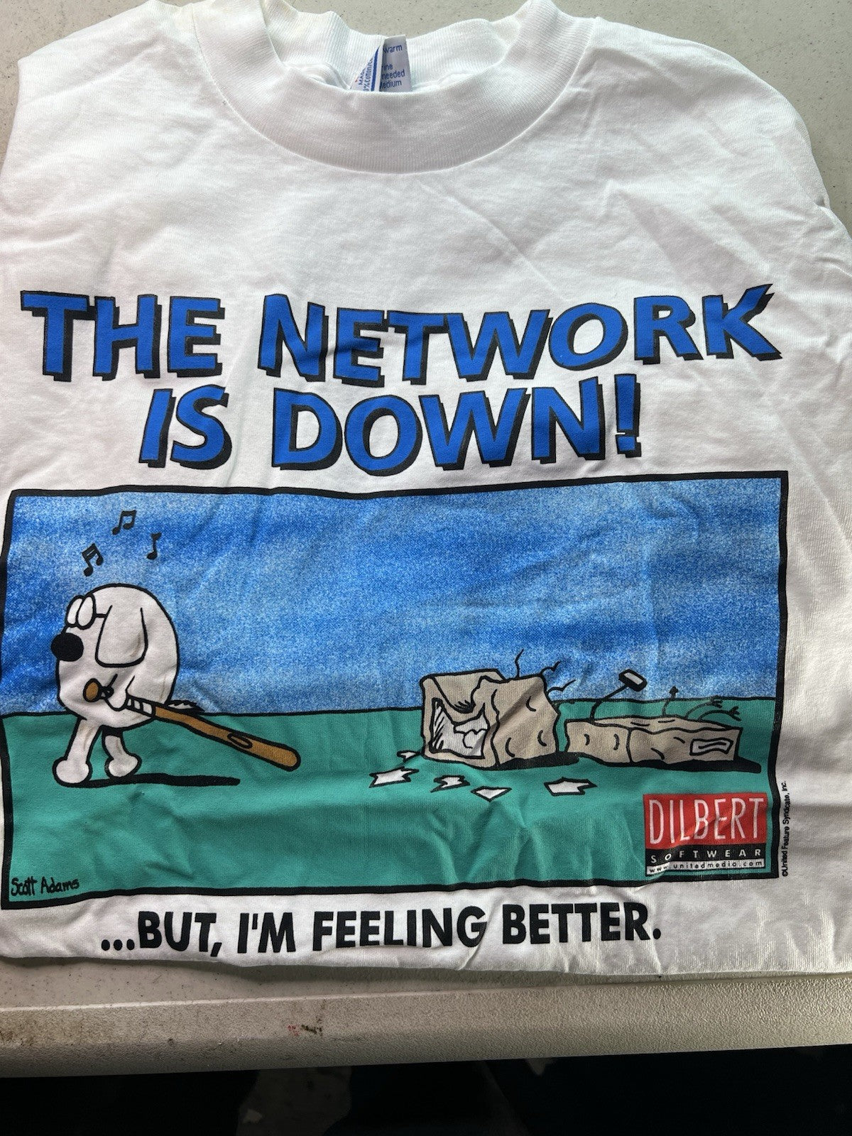 Vintage Dilbert "The Network Is Down" Comic T-Shirt - AllSport Size L 443