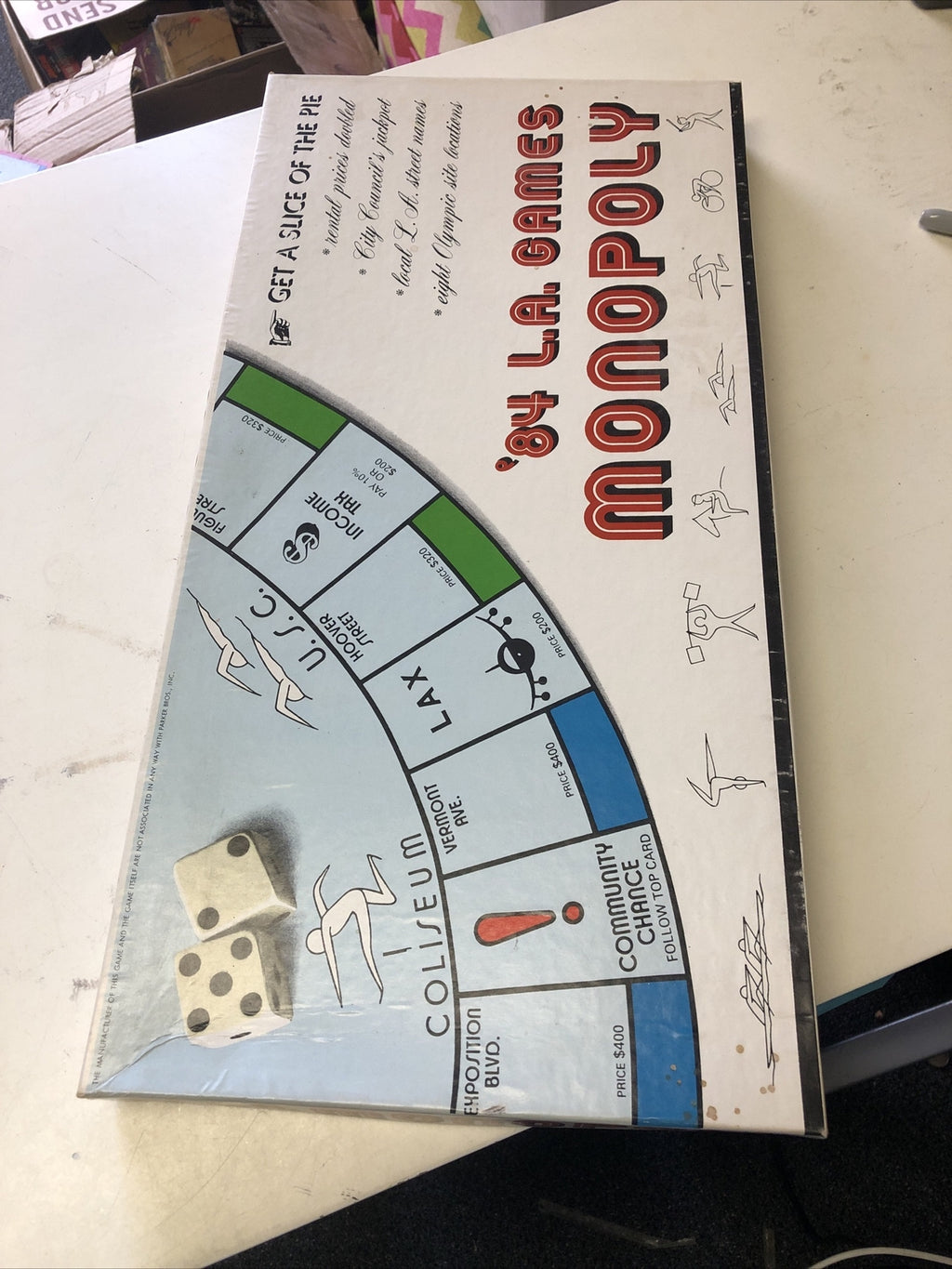 1984 '84 LA Games Monopoly game set, original box & pieces, instructions, cards0