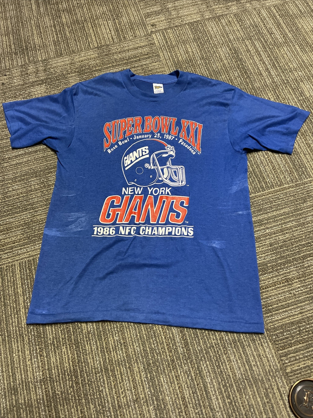 Vintage New York Giants 1986 NFC Champs Super Bowl XXI Single Stitch Shirt Large0