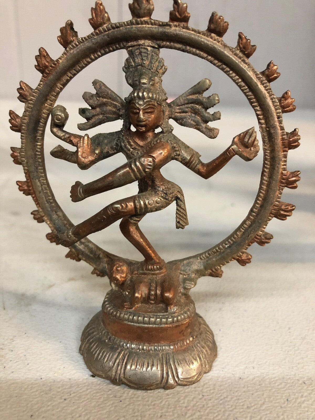Antique Lord Shiva Dancing on Dwarf KALI Hindu Goddess Brass Patina Statue 4.75"1