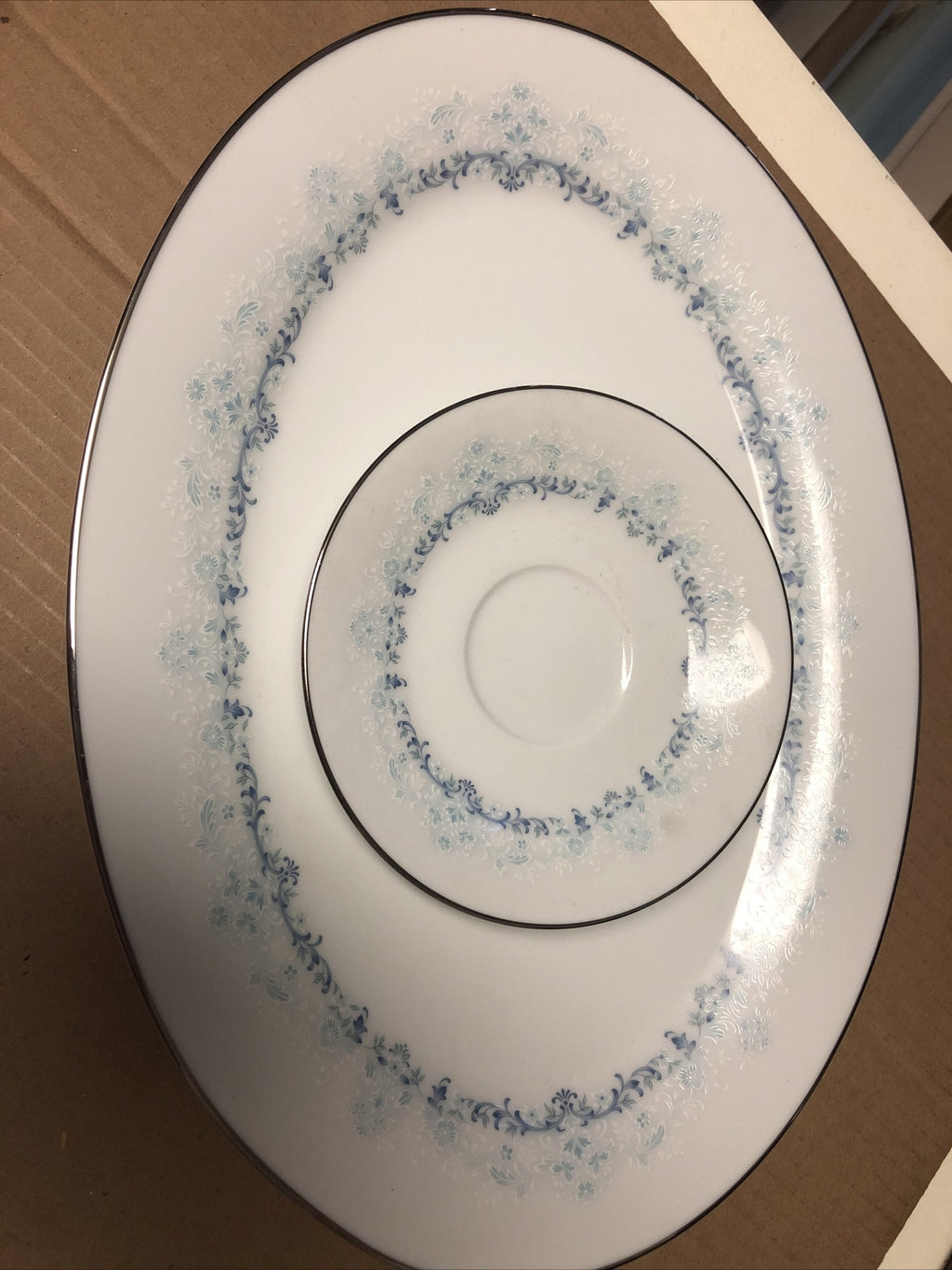 Lot Of 2 Noritake Pledge 2938 14” Oval Serving Platter & 6” Desert Plate0