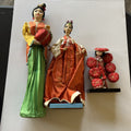 Lot of 3 Beautiful Antique Asian Folk Art Standing Dolls Handmade 16”,12”,7”0