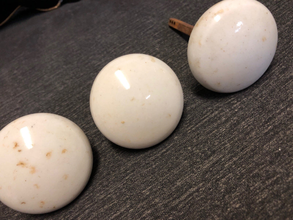 Rare 3 Prouty's Rigid Door Knobs Porcelain Antique Hardware Salvage 1880s0