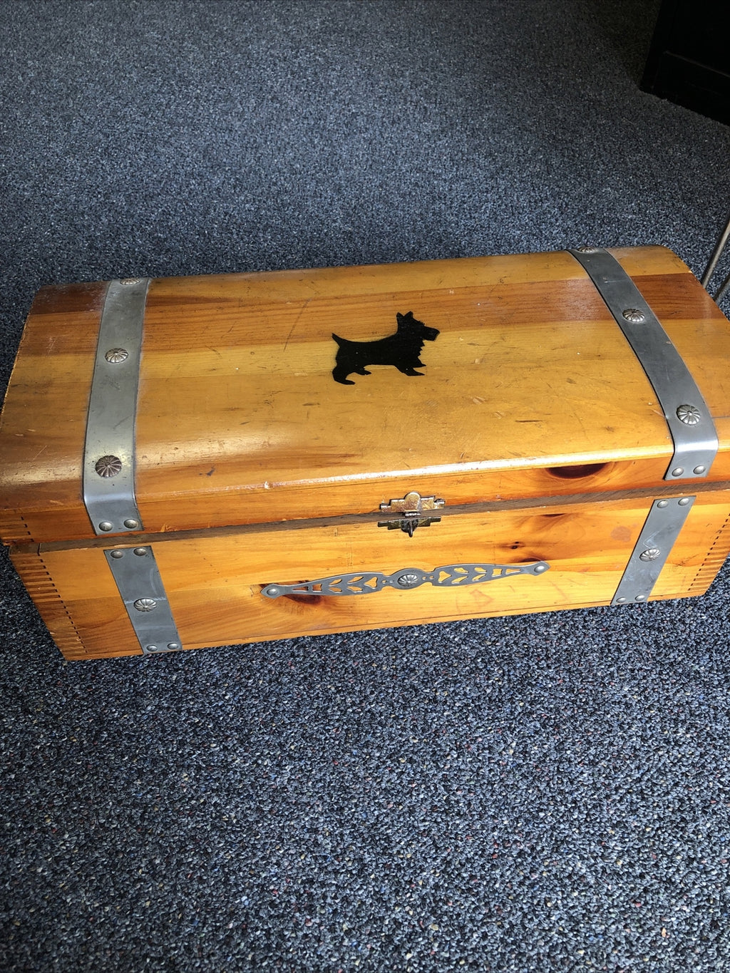 Vintage Solid Real Wooden Box Chest w/ Ornate Metal Trimmings0