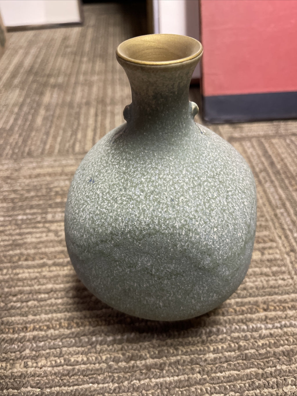 MCM Japanese or Chinese Oval art Pottery ceramic 7.5” tall green mint2