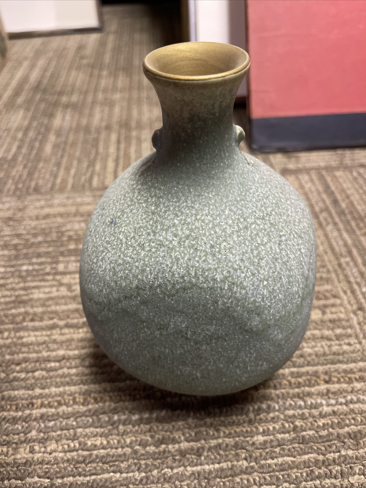 MCM Japanese or Chinese Oval art Pottery ceramic 7.5” tall green mint2