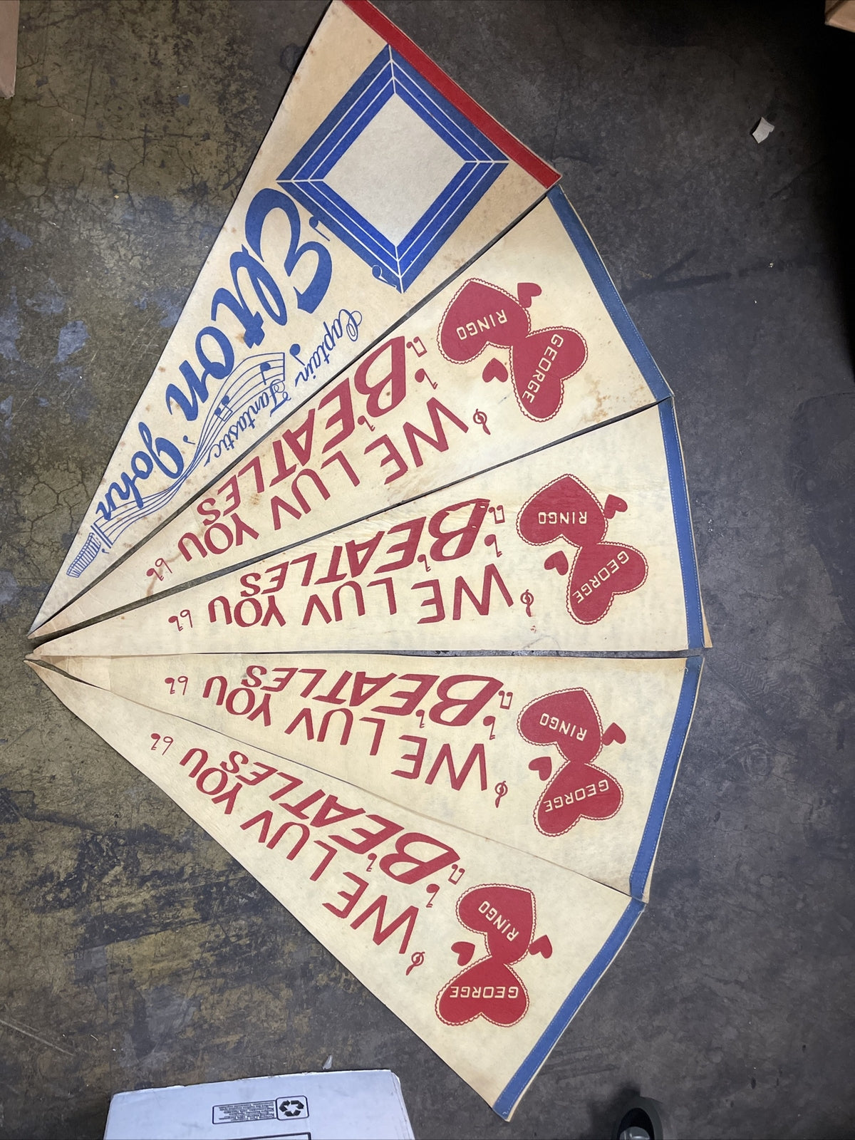 The Beatles Elton John Original 1960's 29” X 12” Pennant Lot Of 40