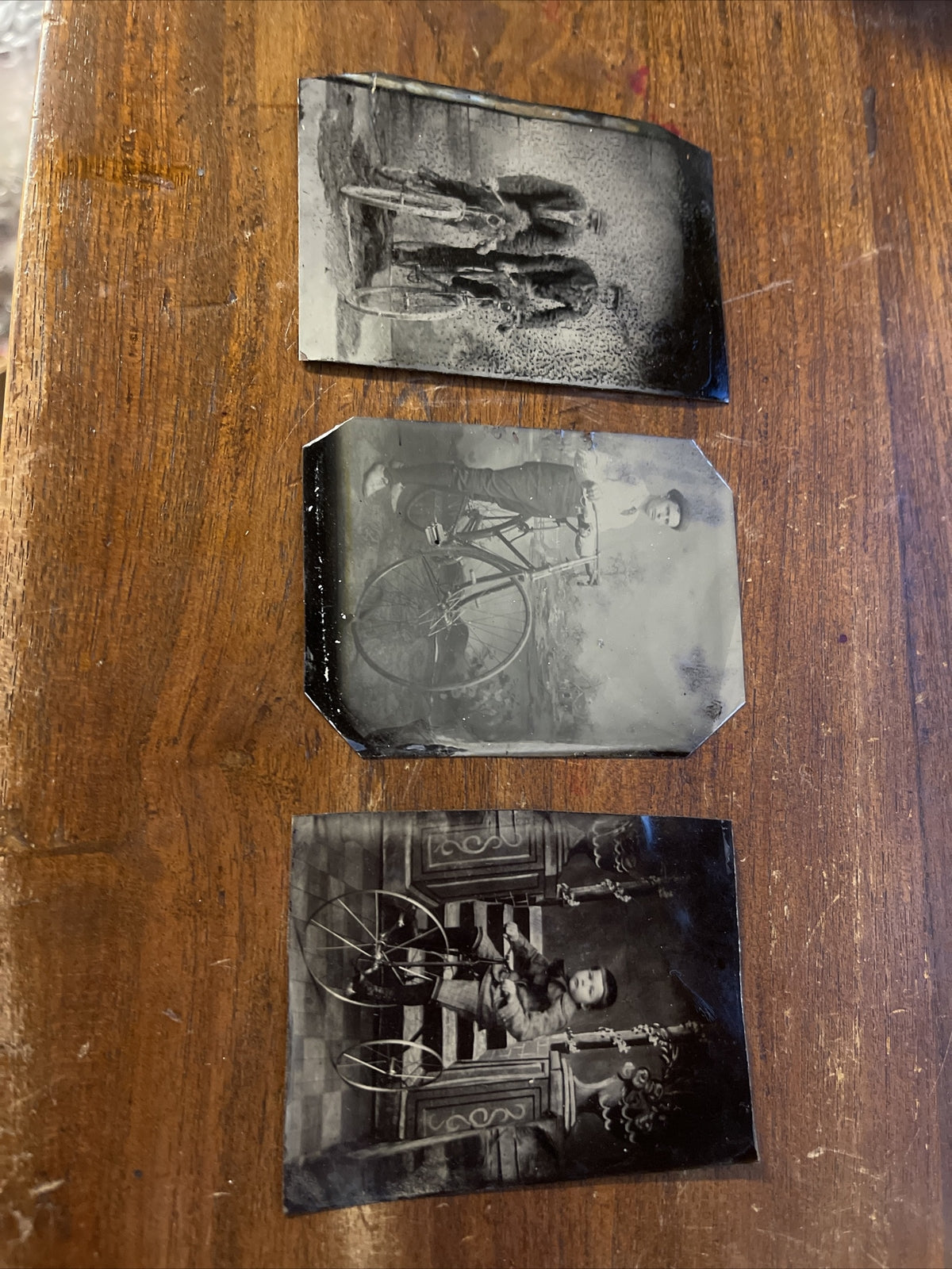 Woman on Bicycle Tintype, c1870s, 2.5" x 3.5"0