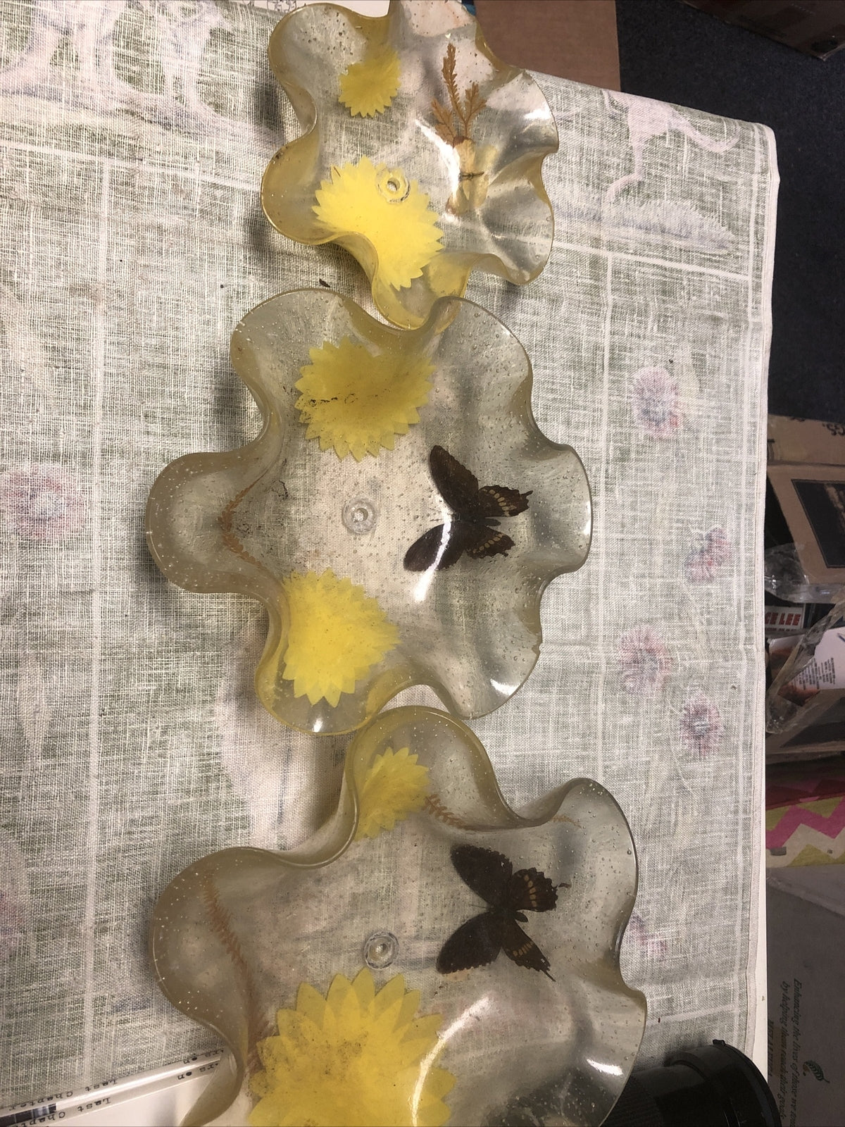Vintage Set Of 3 Flower Trays Bowls Hand Crafted In California0