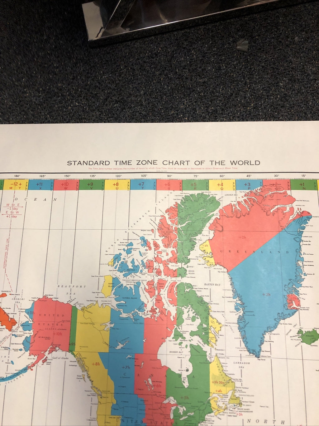 Vintage 1968 Standard Time Zone Chart Of The World Poster 54”x36”2