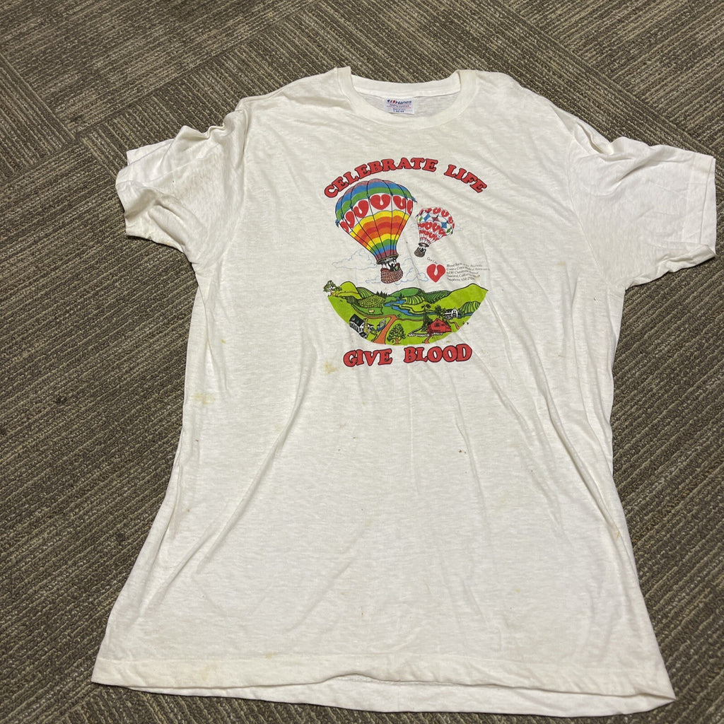 VTG 80s Oakland CA Celebrate Life T Shirt SZ L  Give Blood Single Stitch1