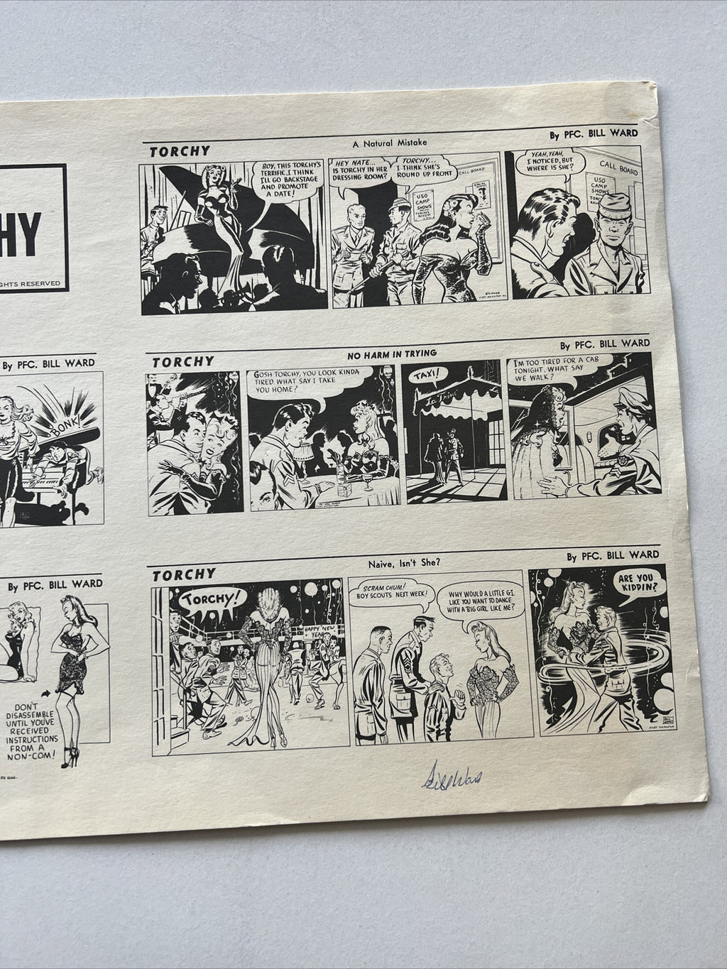 BILL WARD’S TORCHY 1943 US Army ANIMATION COMIC STRIP SIGNED By BILL WARD3