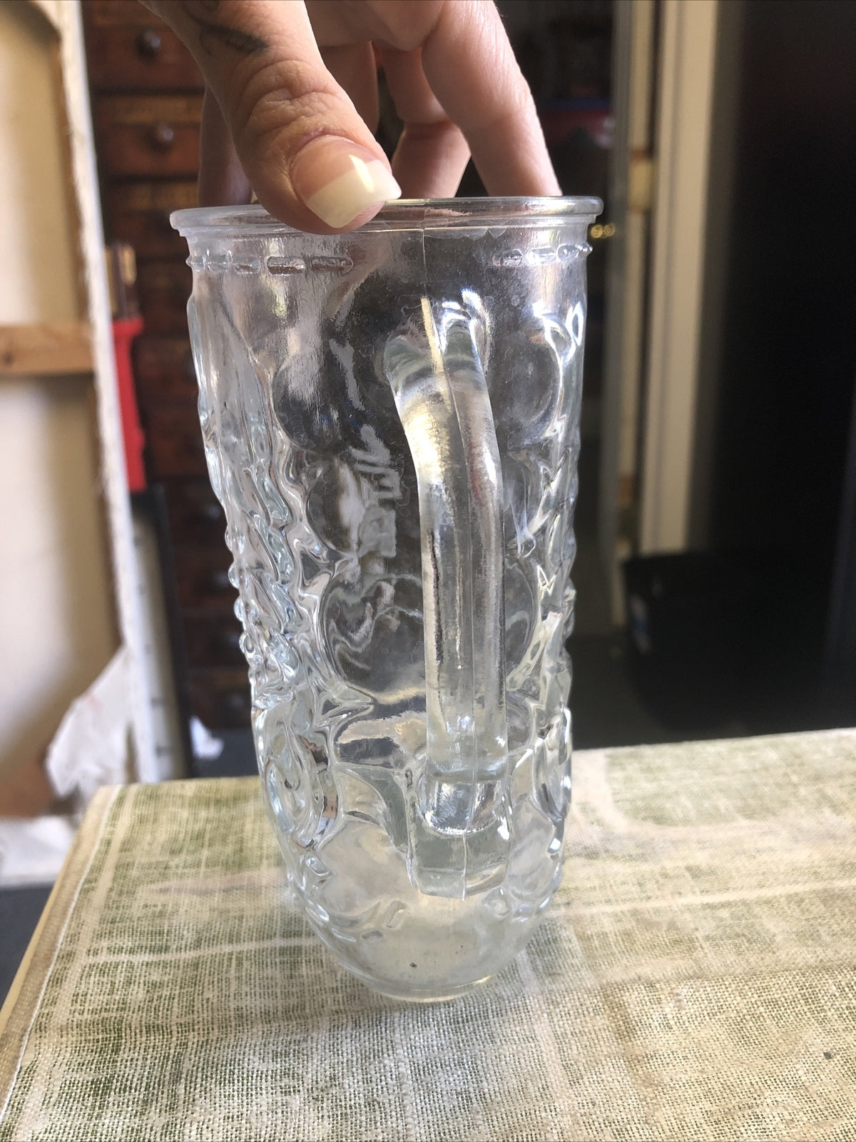 Vintage LIBBEY OF CANADA 6.5” BEER BOOT Mug Embossed Glass w Handle “TYLER”2