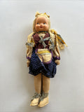 Vintage Polish Cloth Sawdust Doll Plastic Face Original Clothes 14”0
