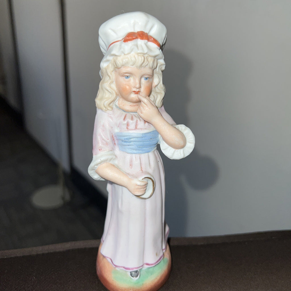 6.5” Vintage Bisque Painted Girl In Dress Figurine0