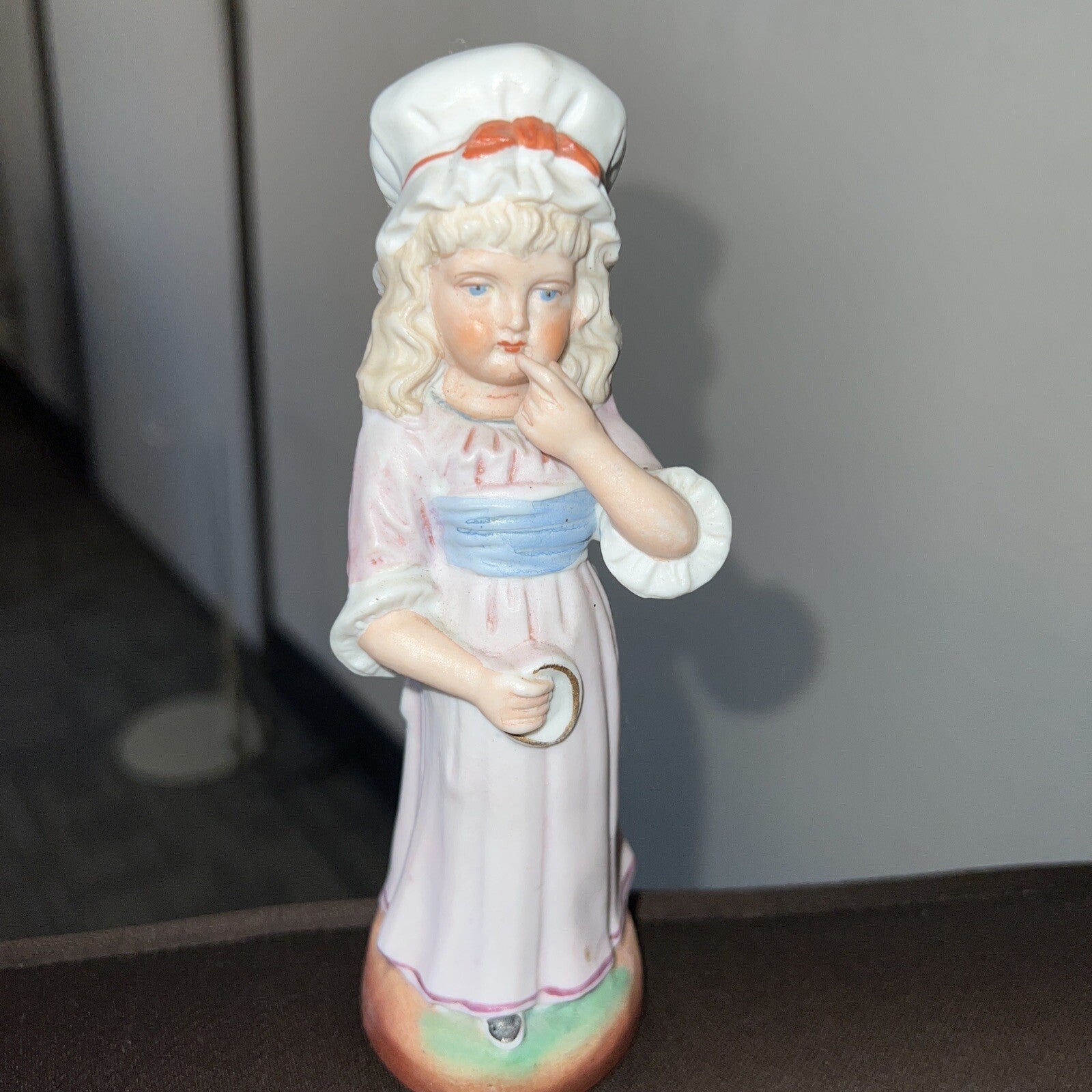 6.5” Vintage Bisque Painted Girl In Dress Figurine0