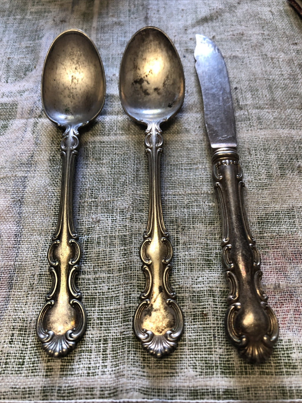 Antique R Wallace Spoons & Knife Lot Of 3 Silverware1