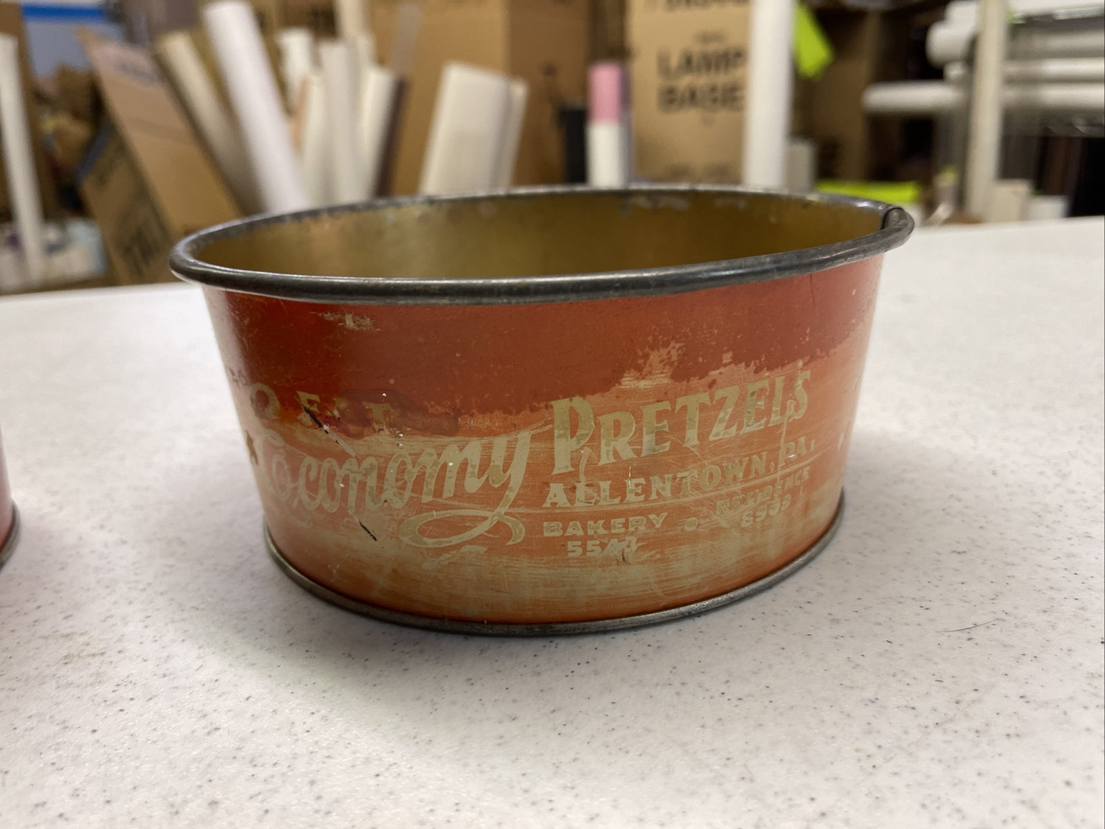Vintage Advertising Tin Economy Pretzel Bowl Lot Of 3 1940s Allentown PA  7” Dia10
