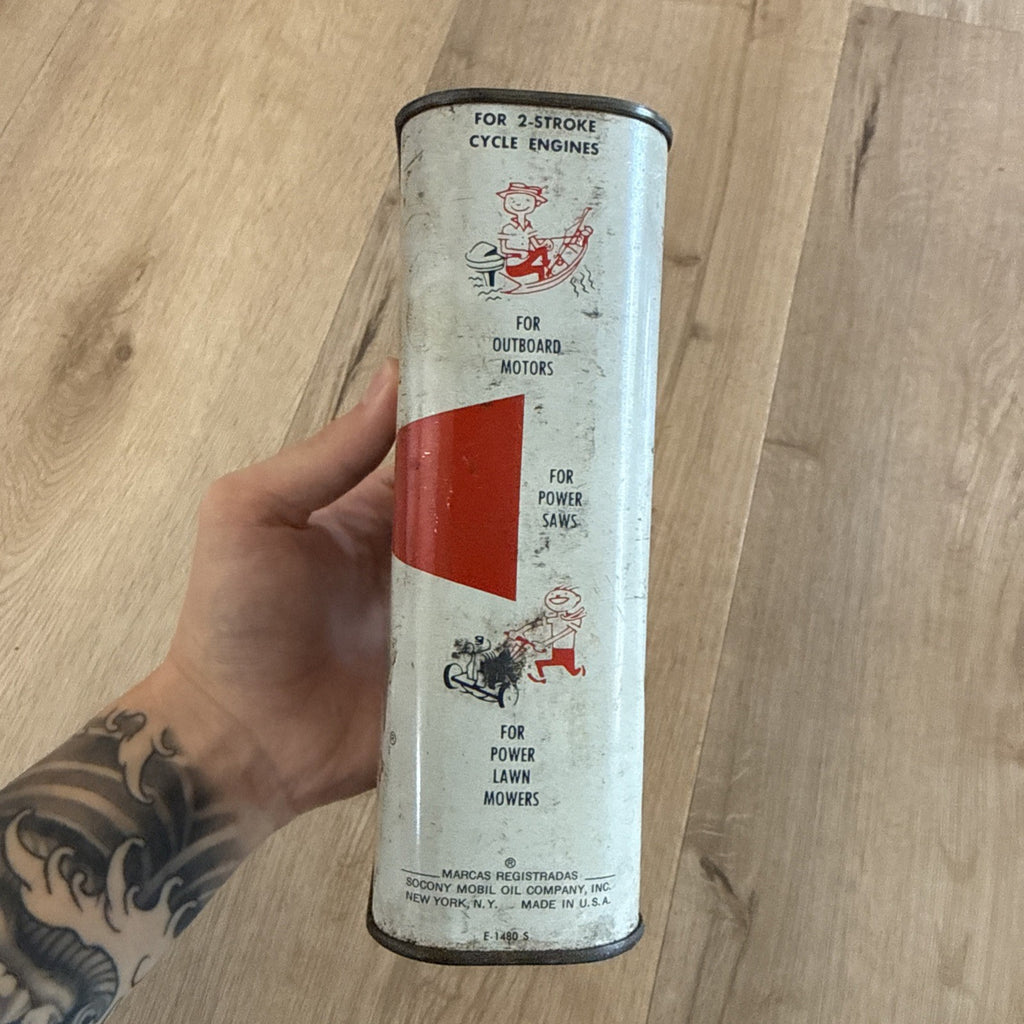 Vintage 1950s Mobil Mobiloil Outboard Motor Oil 1 Quart Can - Empty2