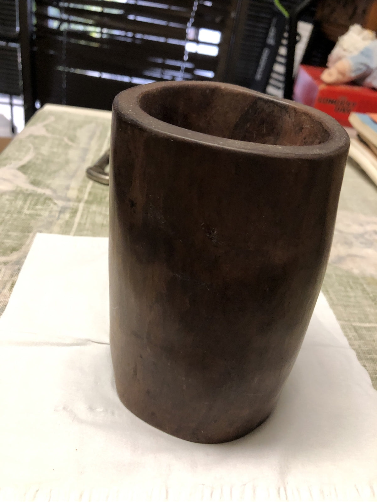 Vintage solid Wooden dice cup Candle Holder / Vase 5.5”x4”2