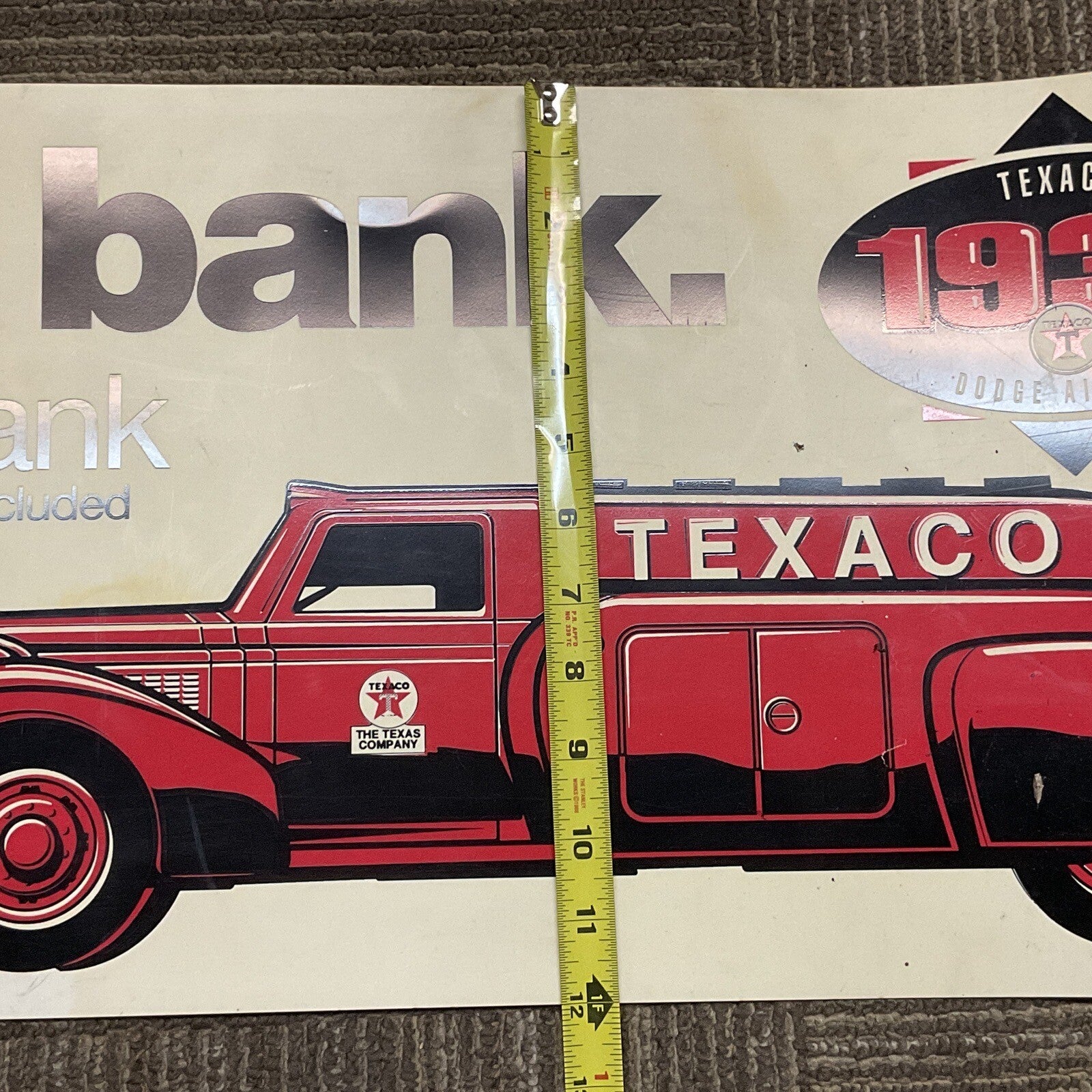 Vintage Texaco Sign Coin Bank 1980s Plastic Not Porcelain Sign 12" x 36”6
