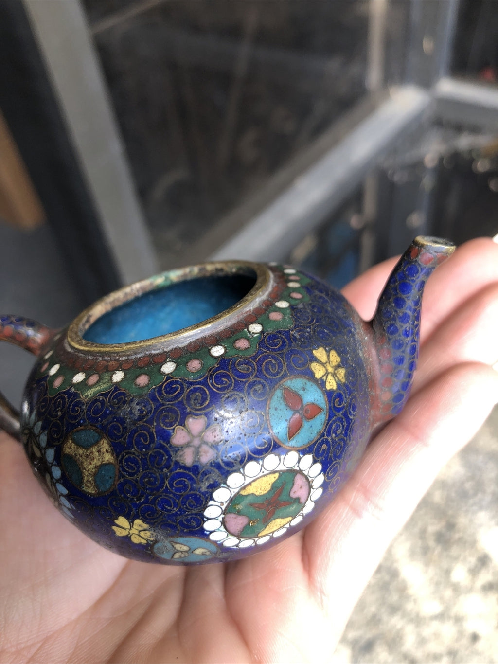 Vintage Handcrafted Mini Blue Teapot 2”x4”2