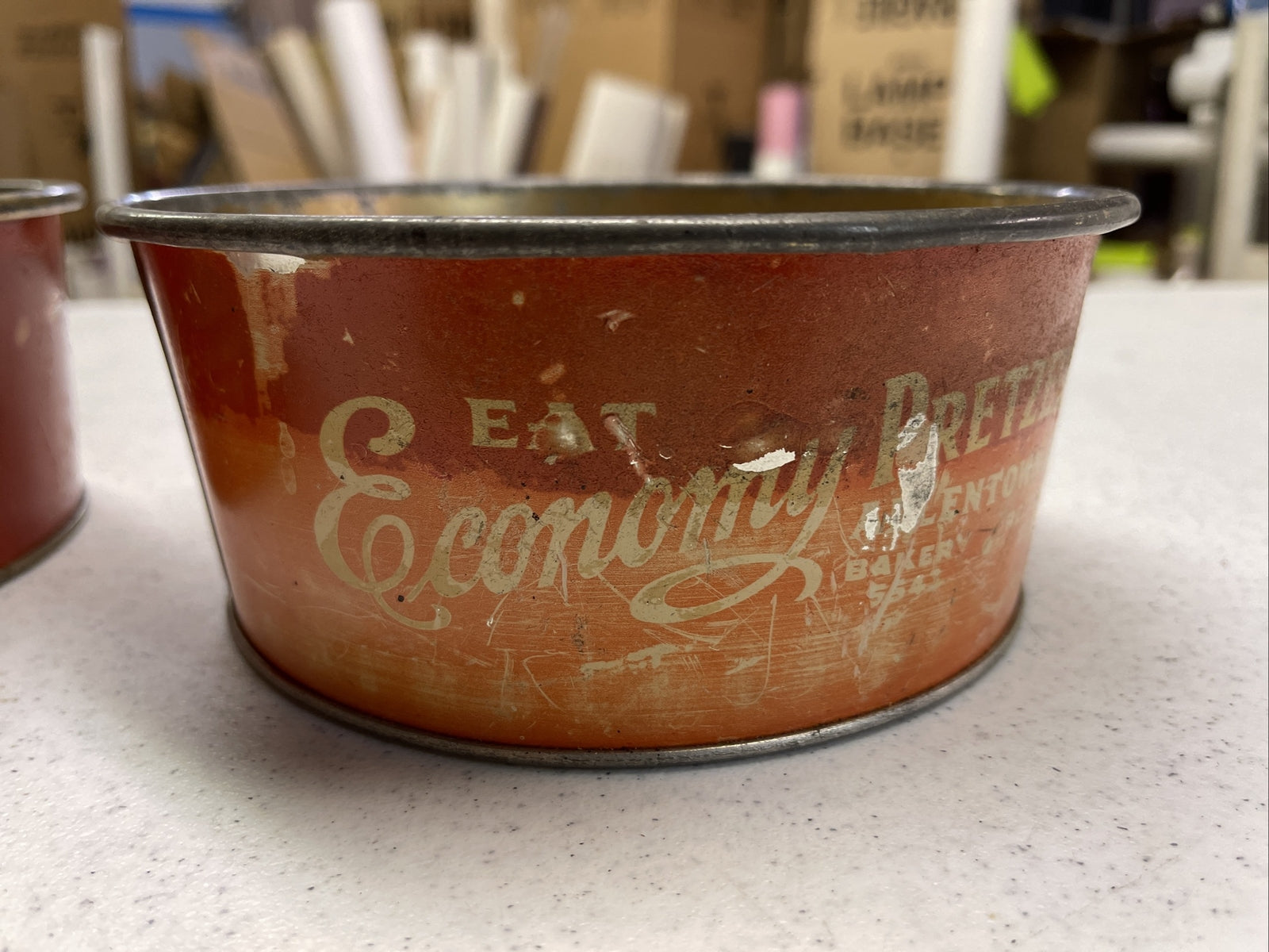 Vintage Advertising Tin Economy Pretzel Bowl Lot Of 3 1940s Allentown PA  7” Dia3