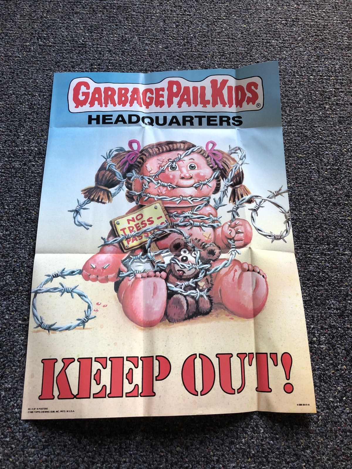 1986 Topps GARBAGE PAIL KIDS “Headquarters Keep Out” POSTER 17”x12” No. 6 Of 180