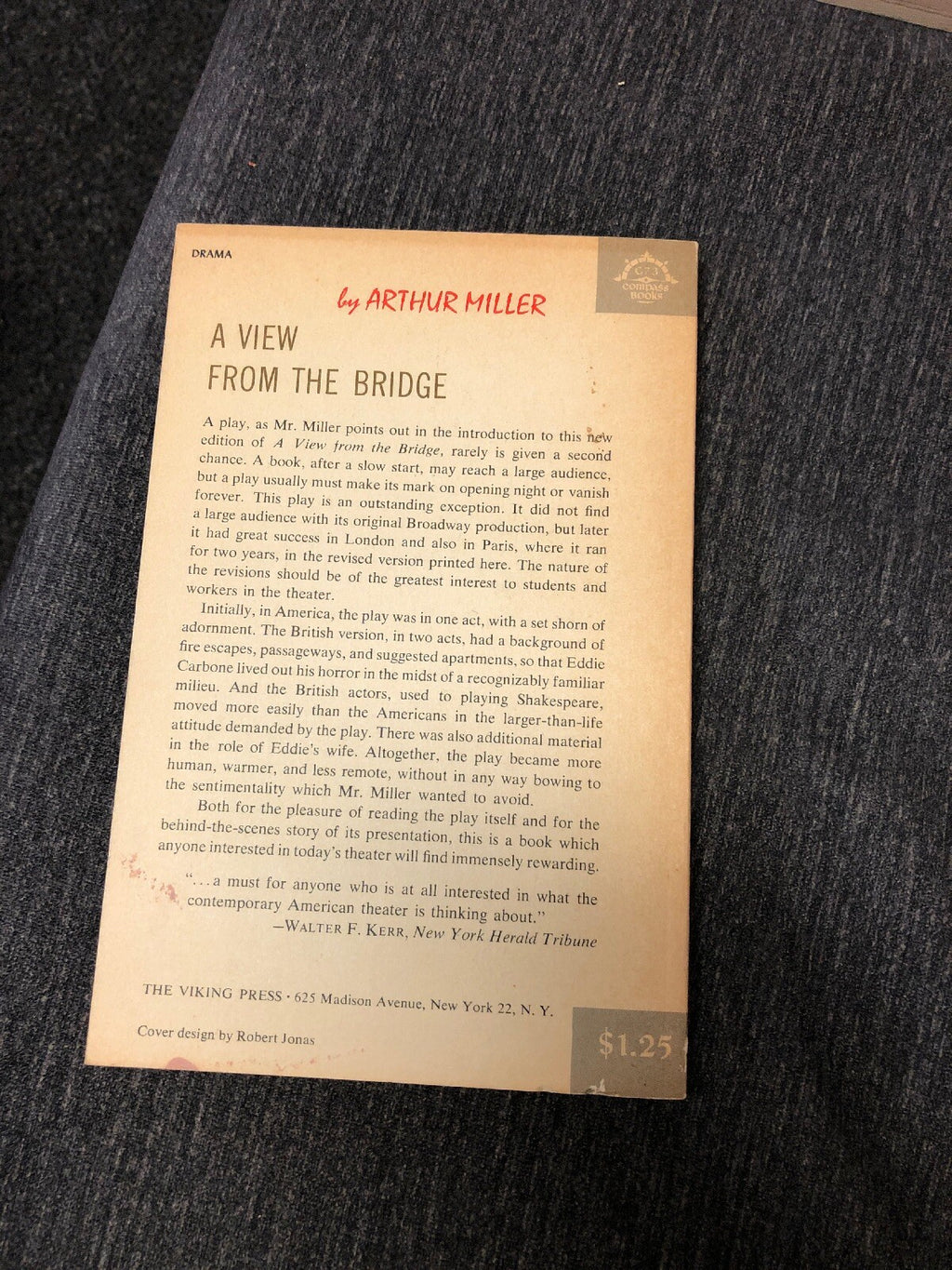 A VIEW FROM THE BRIDGE play by Arthur Miller - 1st Compass PB book 19701